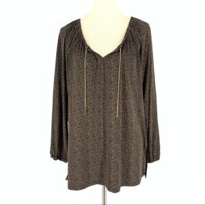 Michael Kors Black Blouse V-Neck Chain Chevron Print Women's Size Medium